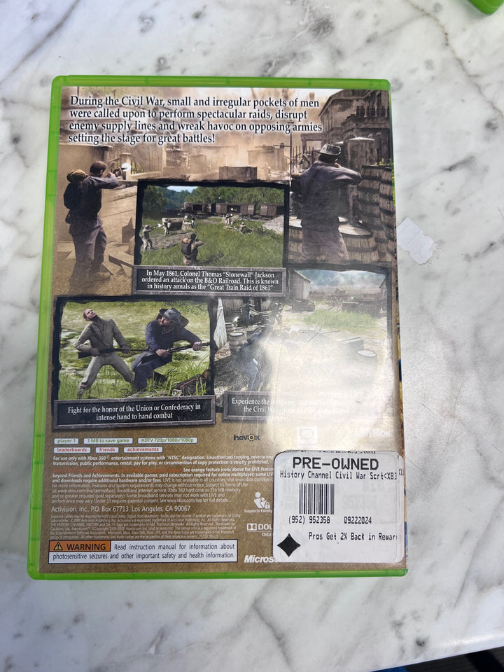 History Channel Civil War Secret Missions Xbox 360 Case ONLY CO91725