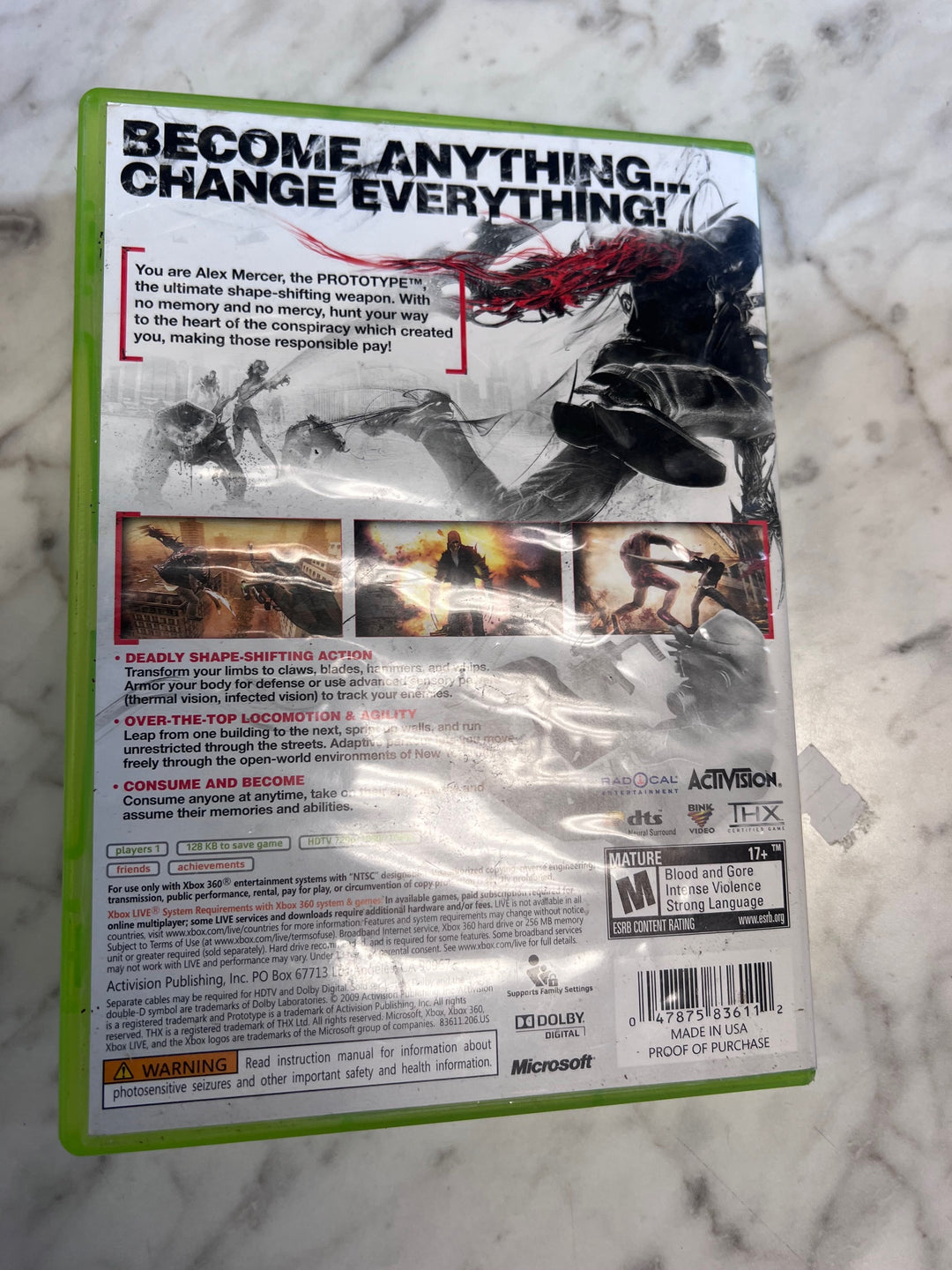 Prototype Xbox 360 Case and Manual ONLY CO91725