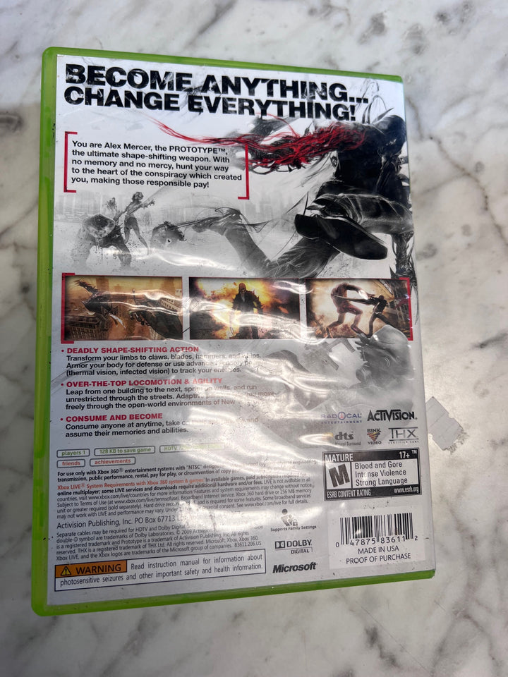 Prototype Xbox 360 Case and Manual ONLY CO91725