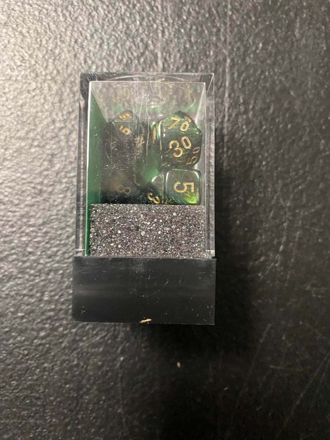 Chessex Mini-Polyhedral 7 Die Dice Set Scarab Jade / Gold NEW  MD101025