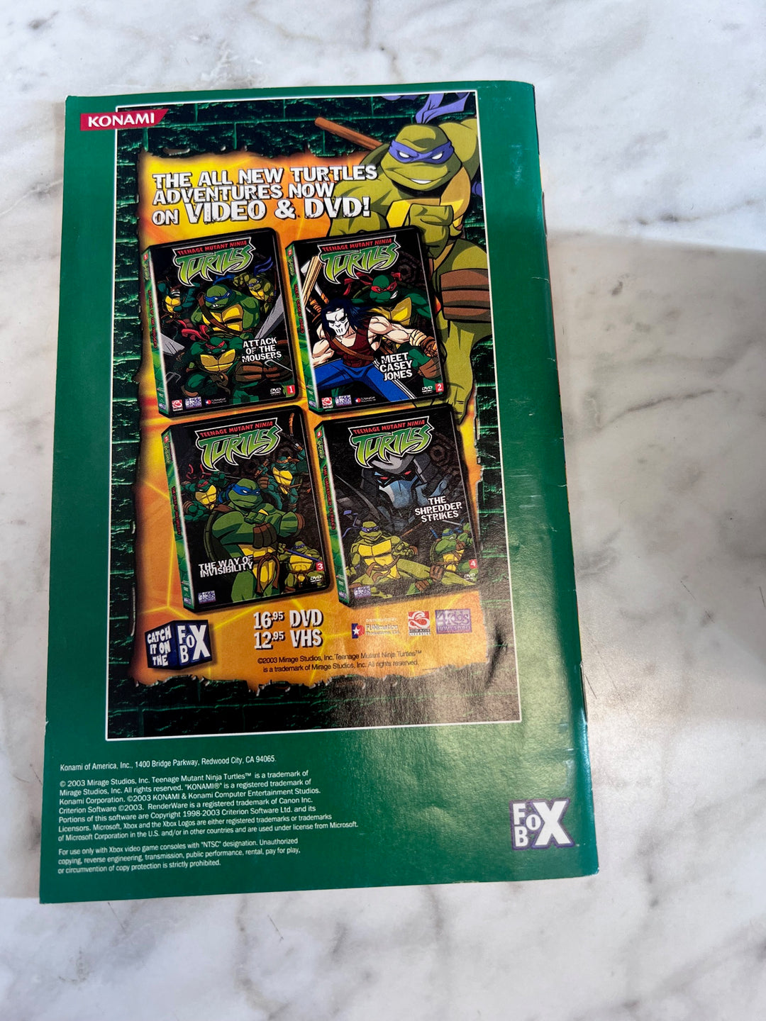 Teenage Mutant Ninja Turtles Original Xbox MANUAL ONLY  MO91725