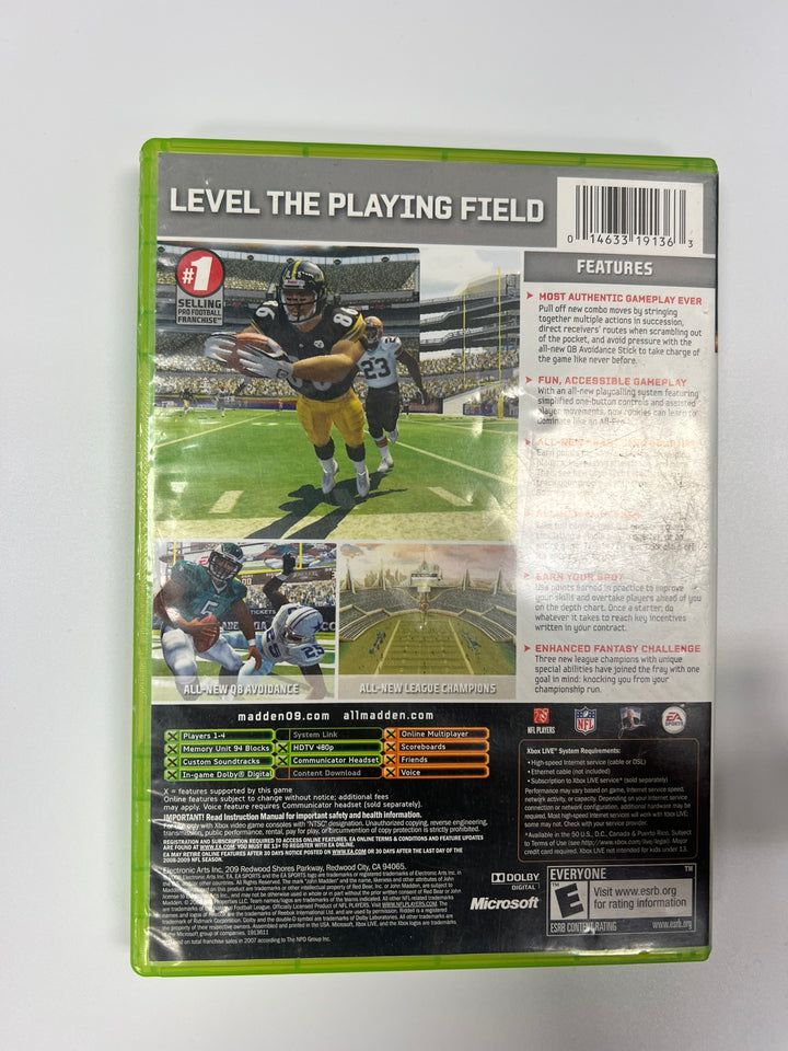 Madden 09 Original Xbox CASE & MANUAL ONLY NO GAME CO71326