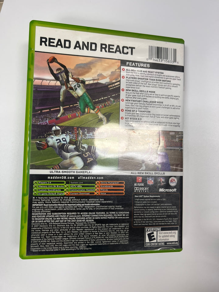Madden 08 Original Xbox CASE & MANUAL ONLY NO GAME CO71326