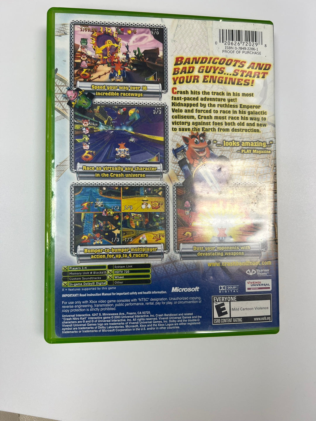 Crash Nitro Kart Original Xbox CASE & MANUAL ONLY NO GAME CO71326