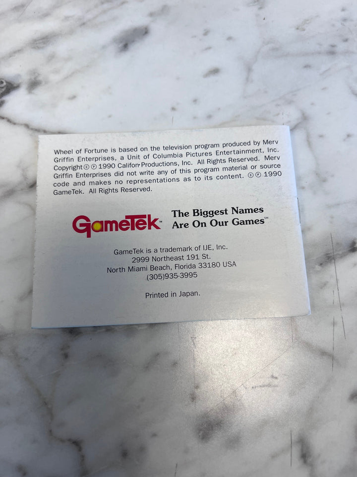 Wheel of Fortune for Gameboy MANUAL ONLY MO91725