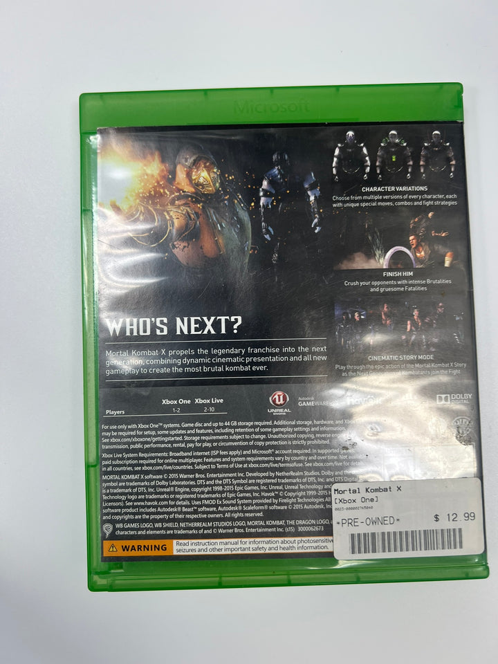 Mortal Kombat X Xbox One CASE ONLY NO GAME CO71326