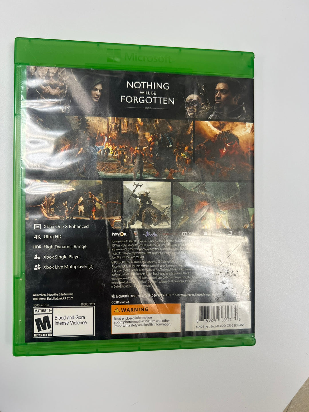 Middle-Earth Shadow of War Xbox One CASE ONLY NO GAME CO71326