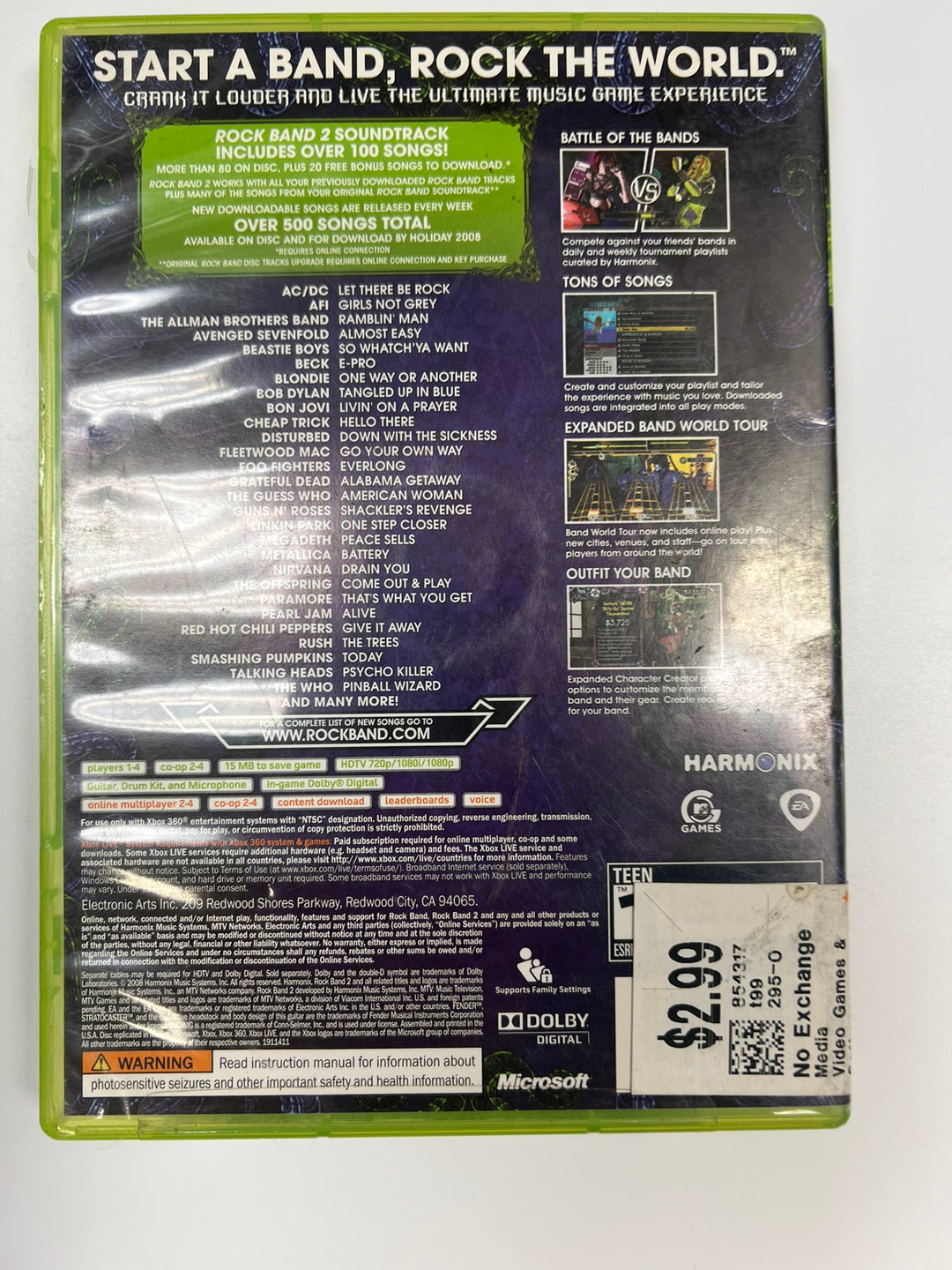 Rock Band 2 Xbox 360 CASE ONLY NO GAME CO71326