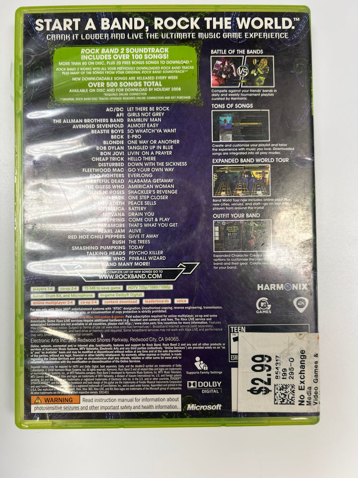 Rock Band 2 Xbox 360 CASE ONLY NO GAME CO71326