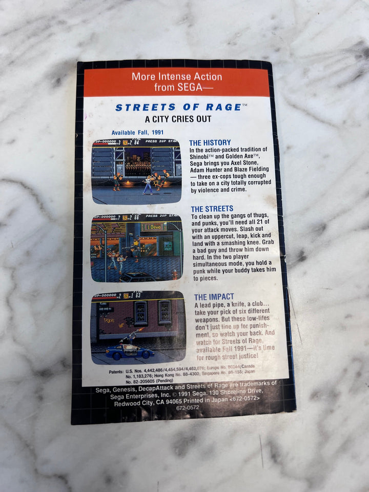 Decap Attack Sega Genesis MANUAL ONLY MO91725