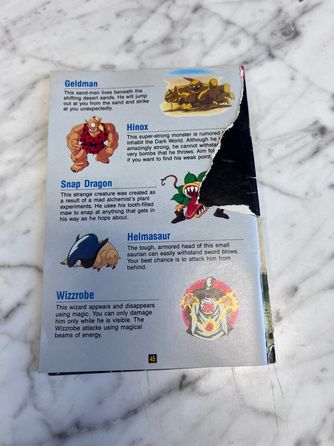 The Legend of Zelda A Link to the Past Torn Back Cover MANUAL ONLY MO91725
