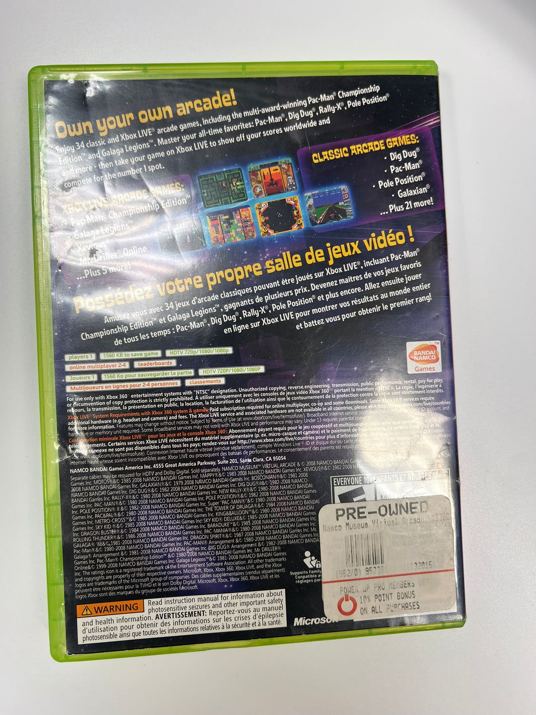 Namco Museum Virtual Arcade Xbox 360 CASE & MANUAL ONLY NO GAME CO71326