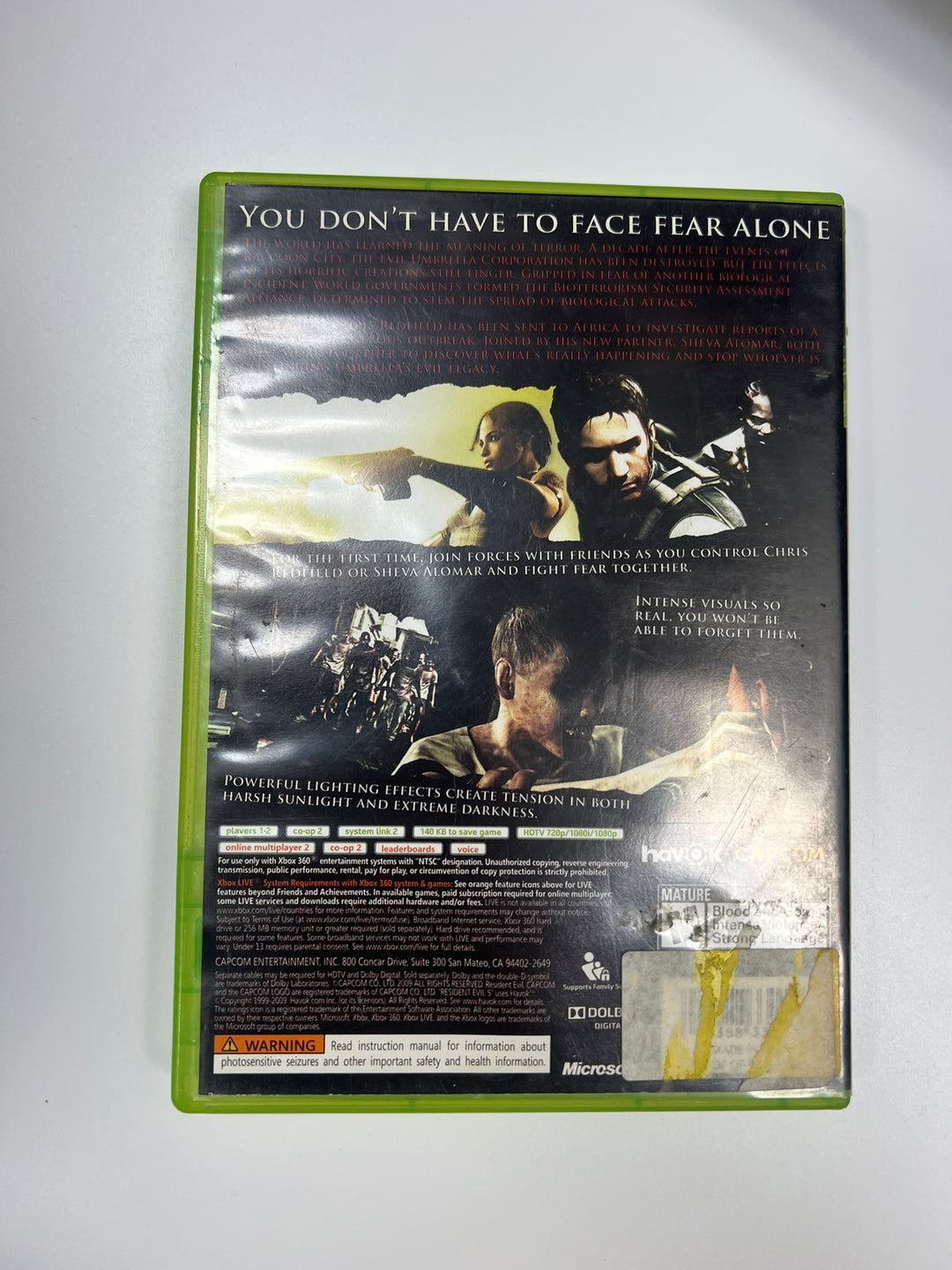 Resident Evil 5 Xbox 360 CASE & MANUAL ONLY NO GAME CO71326