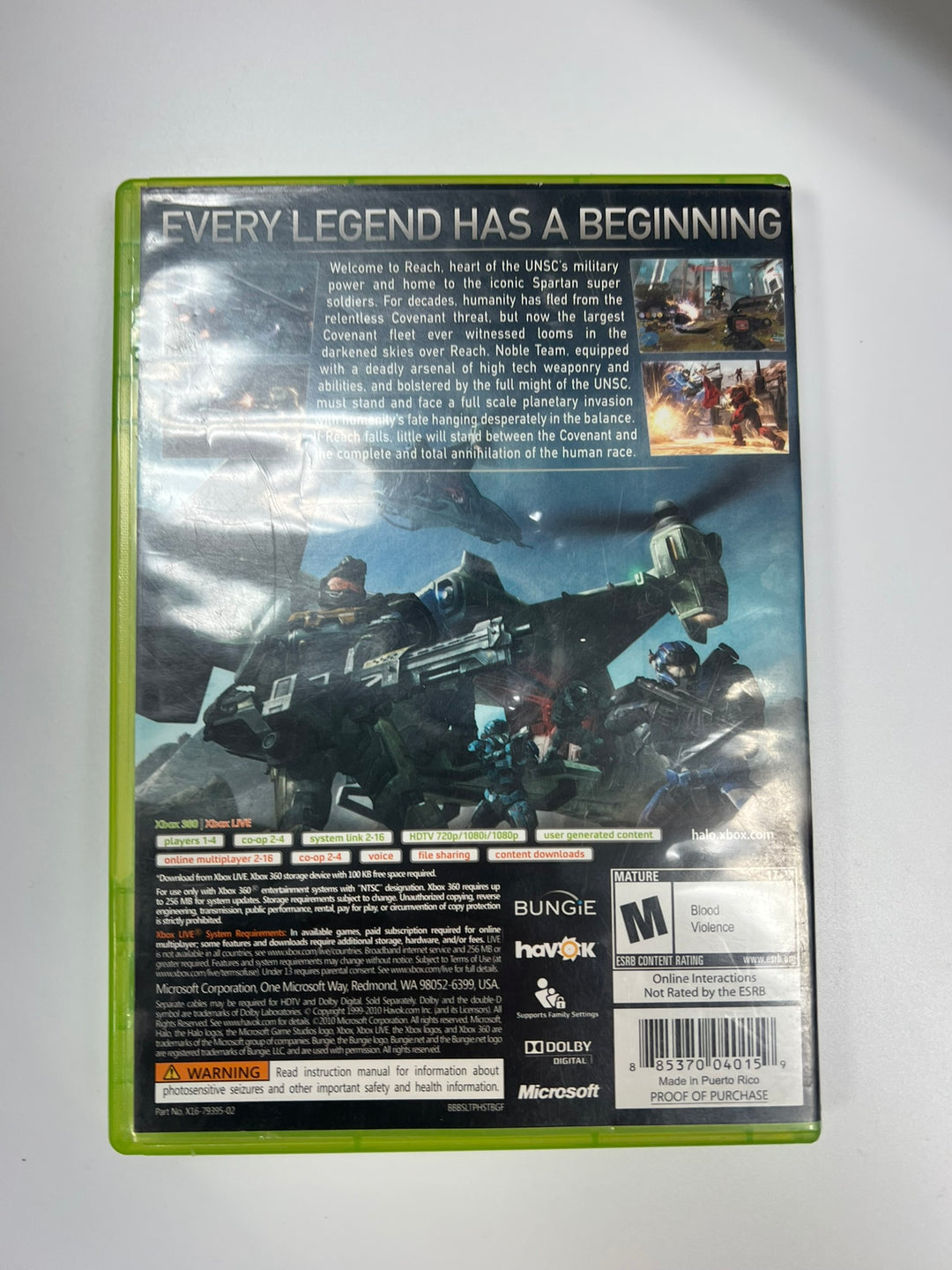 Halo Reach Xbox 360 CASE & MANUAL ONLY NO GAME CO71326