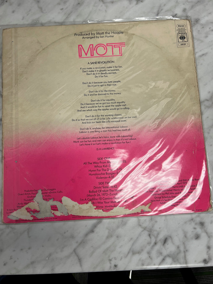 Mott - Mott the Hoople (VG+) Condition Vinyl Record     VR12324