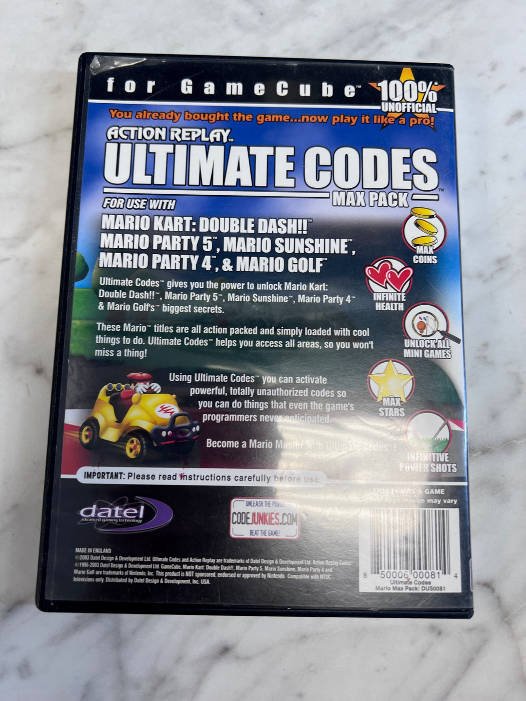 Action Replay Ultimate Codes for Gamecube Mario Party 4 5 Golf Kart Sunshine  U92325
