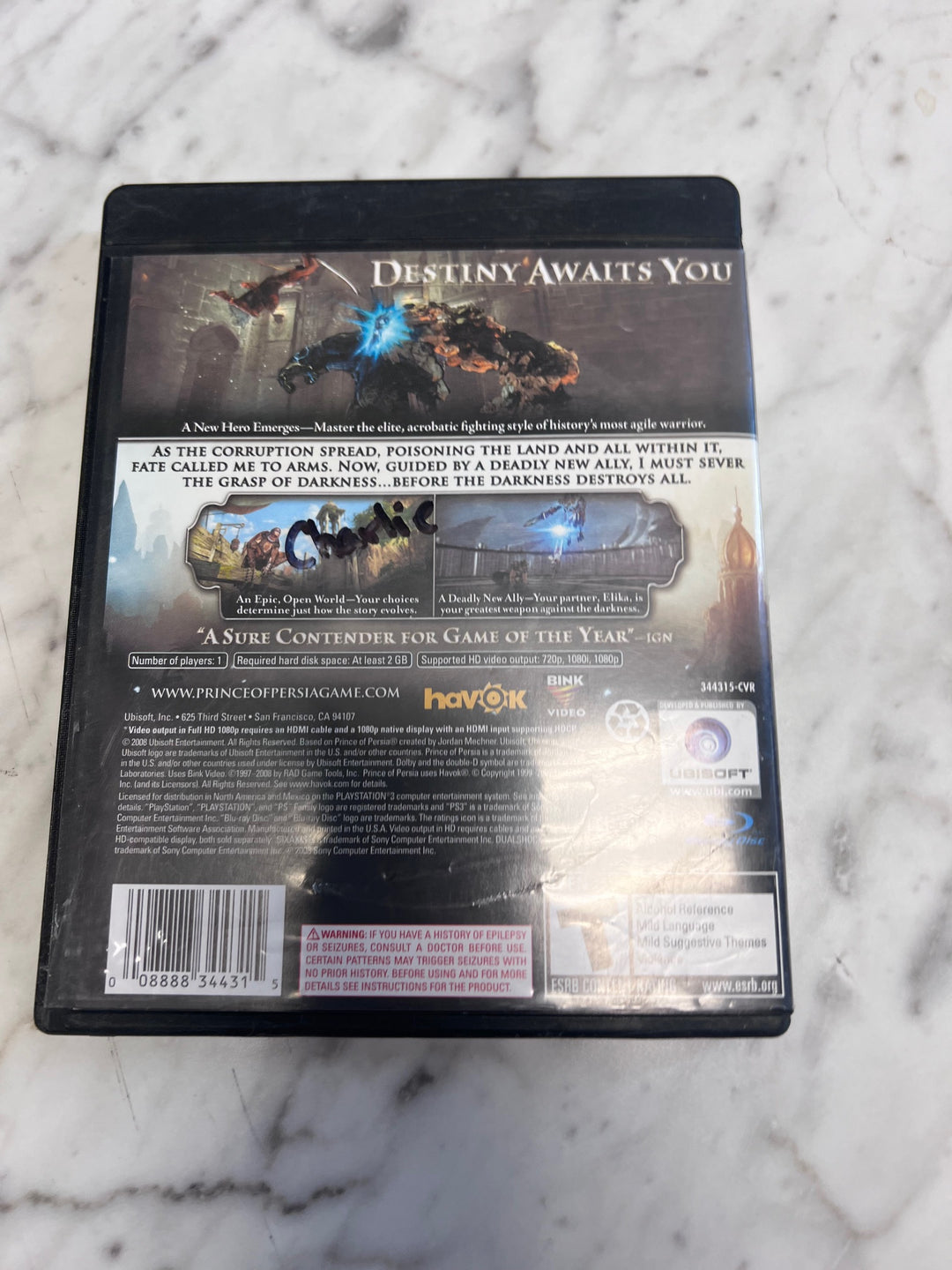 Prince of Persia PS3 Playstation CASE ART & MANUAL ONLY in GENERIC CASE   CO92325