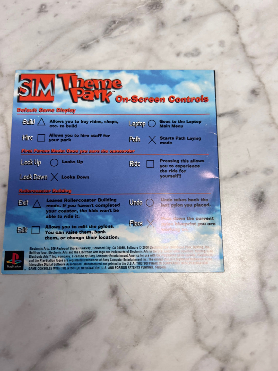 Sim Theme Park PS1 Playstation MANUAL ONLY  MO92425