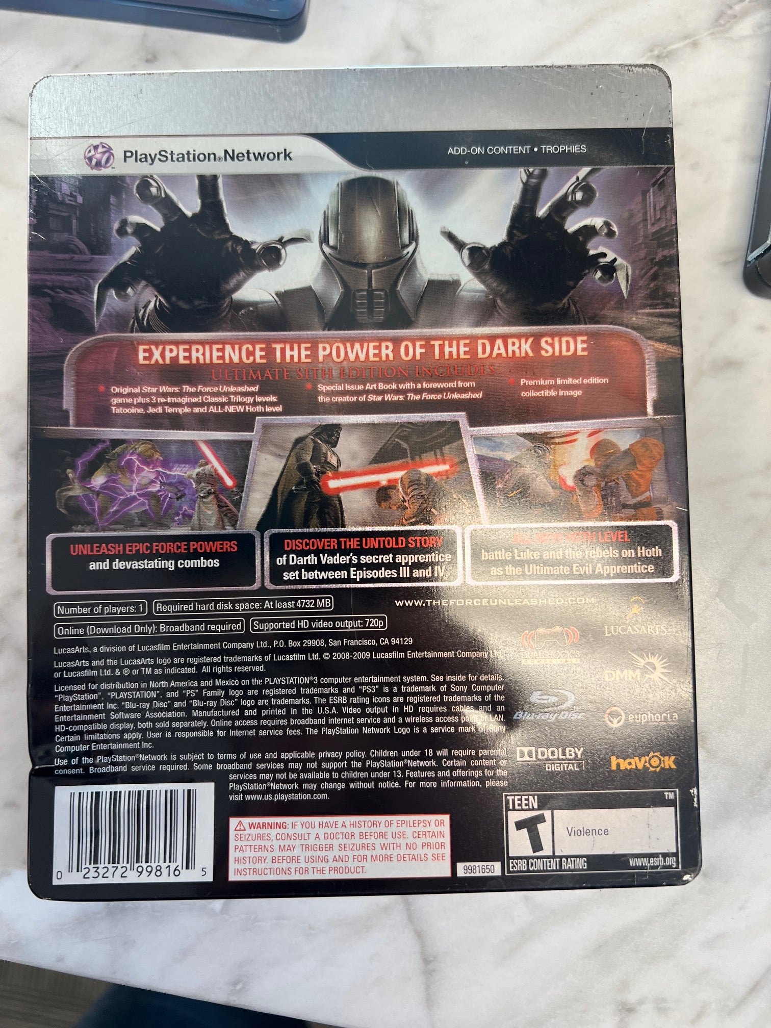 Star Wars The Force Unleashed Ultimate Sith Edition PS3 Steelbook