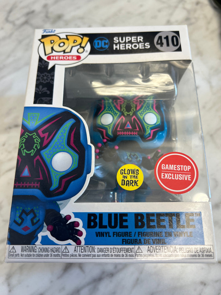 Funko Pop DC Super Heroes Blue Beetle #410 Glow GITD Gamestop