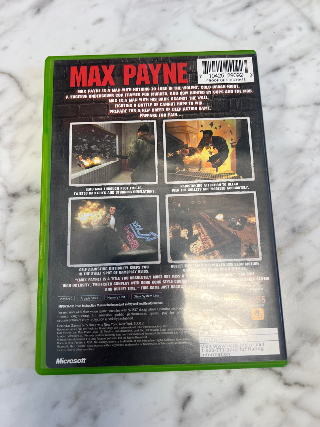 Max Payne Original Xbox CASE AND MANUAL ONLY CO63025