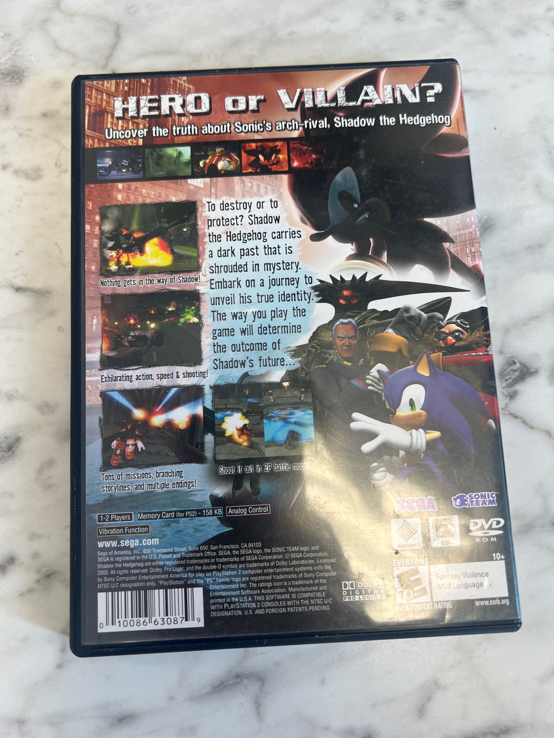 Shadow the Hedgehog PS2 Playstation 2 CASE ONLY NO GAME CO91224