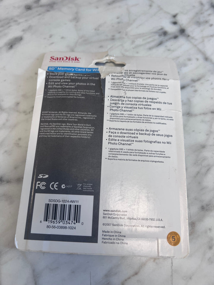 Official Nintendo Wii Sandisk 1GB SD Card Memory Card Brand New Rough Packaging N92625