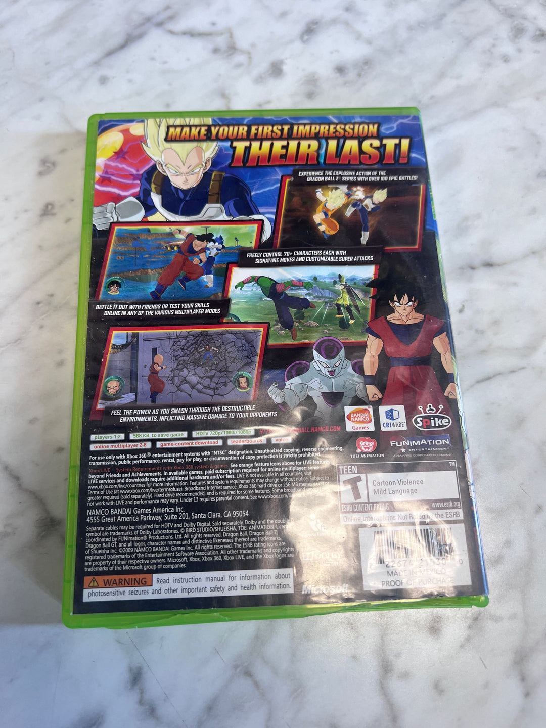 Dragon Ball Raging Blast Xbox 360 CASE AND MANUAL ONLY CO92625