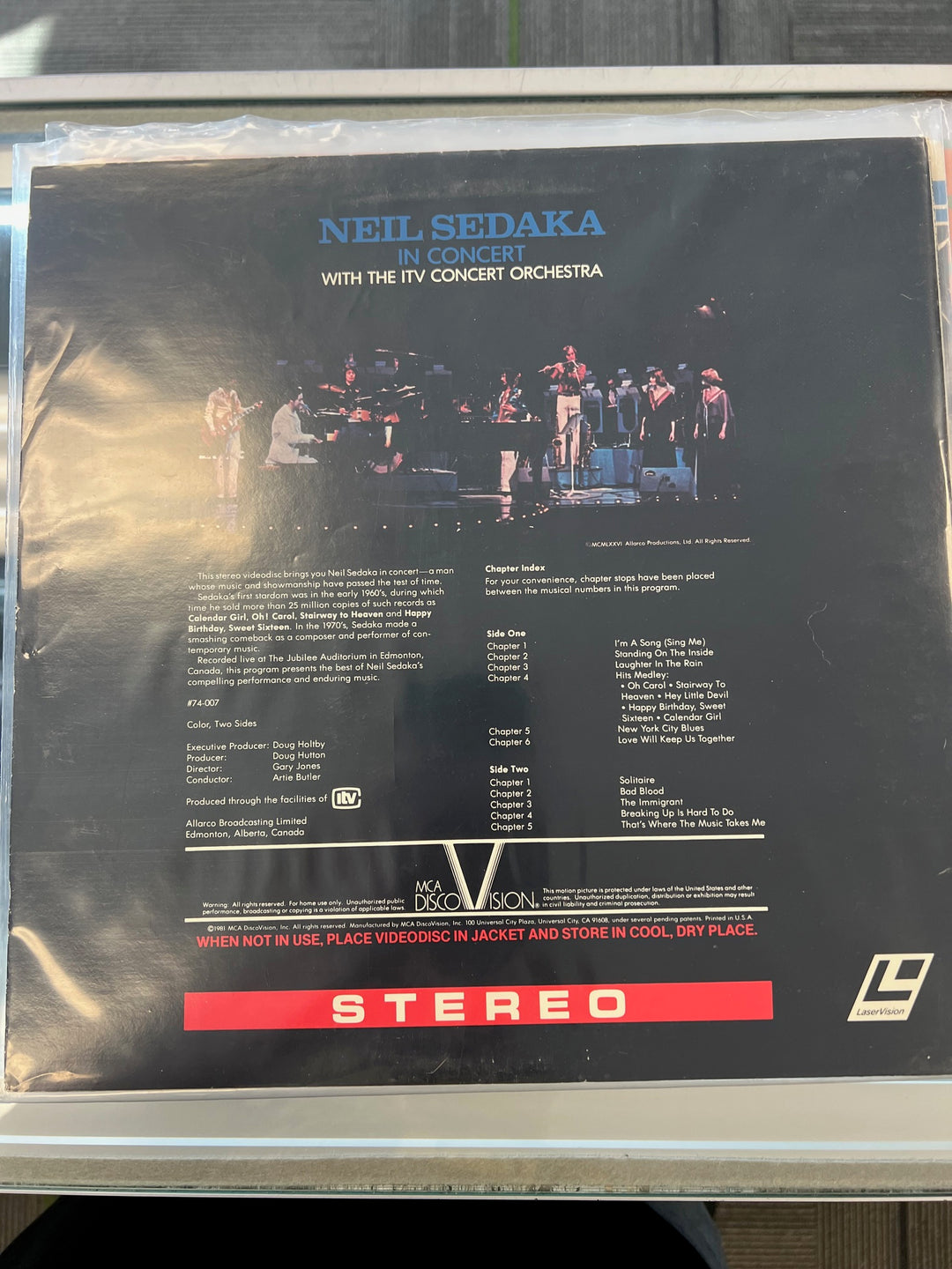 Neil Sedeka in Concert MCA Discovision Laserdisc   LD121724