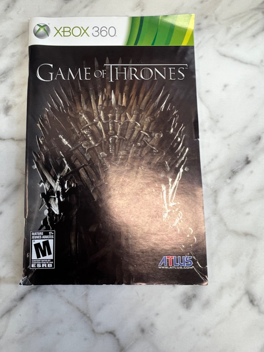Game of Thrones for Xbox 360 Manual ONLY    MO121724