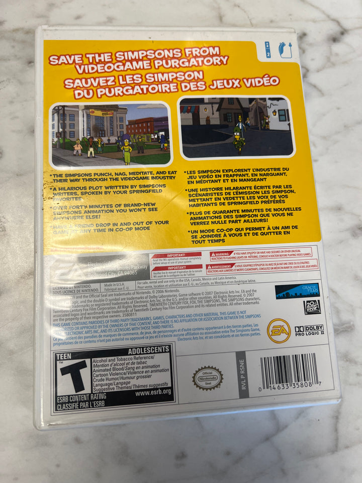 The Simpsons Game Nintendo Wii CASE AND MANUAL ONLY NO GAME  C4925