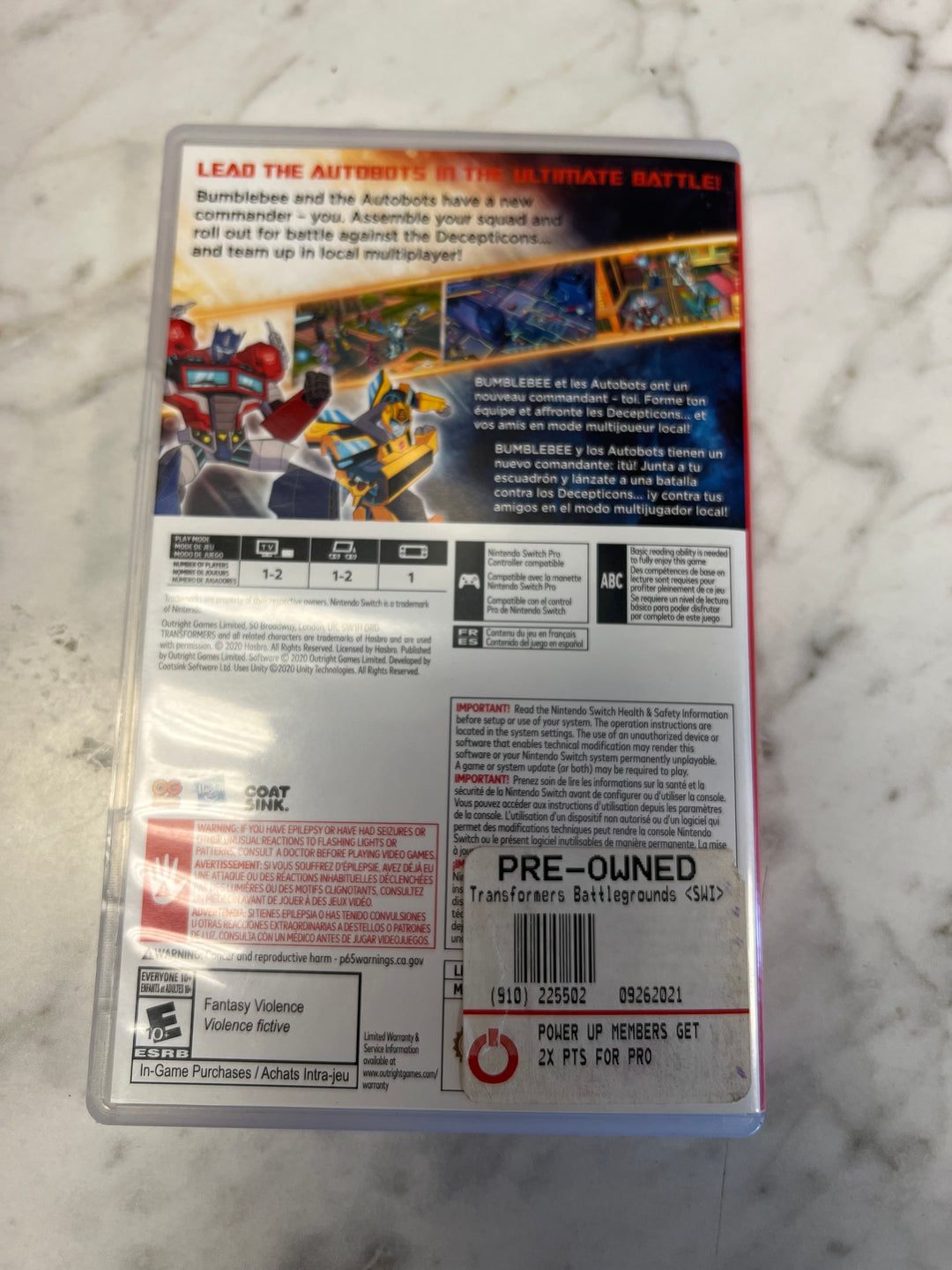 Transformers Battlegrounds Nintendo Switch Case Only NO GAME   C4925