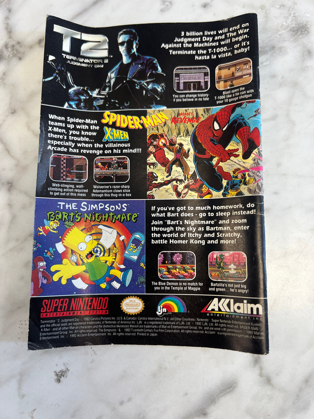 Spider-Man X-Men Arcade's Revenge SNES Super Nintendo Manual ONLY M4925