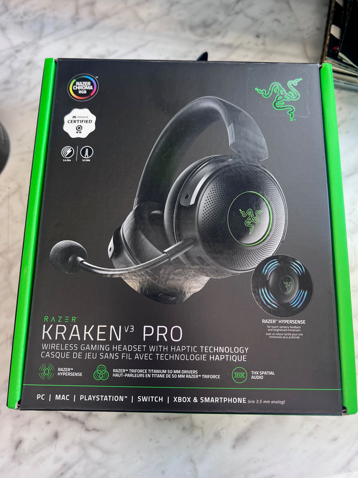 NEW Razor Kraken V3 Pro Wireless Gaming Headset With Haptic Technology Black NA93025