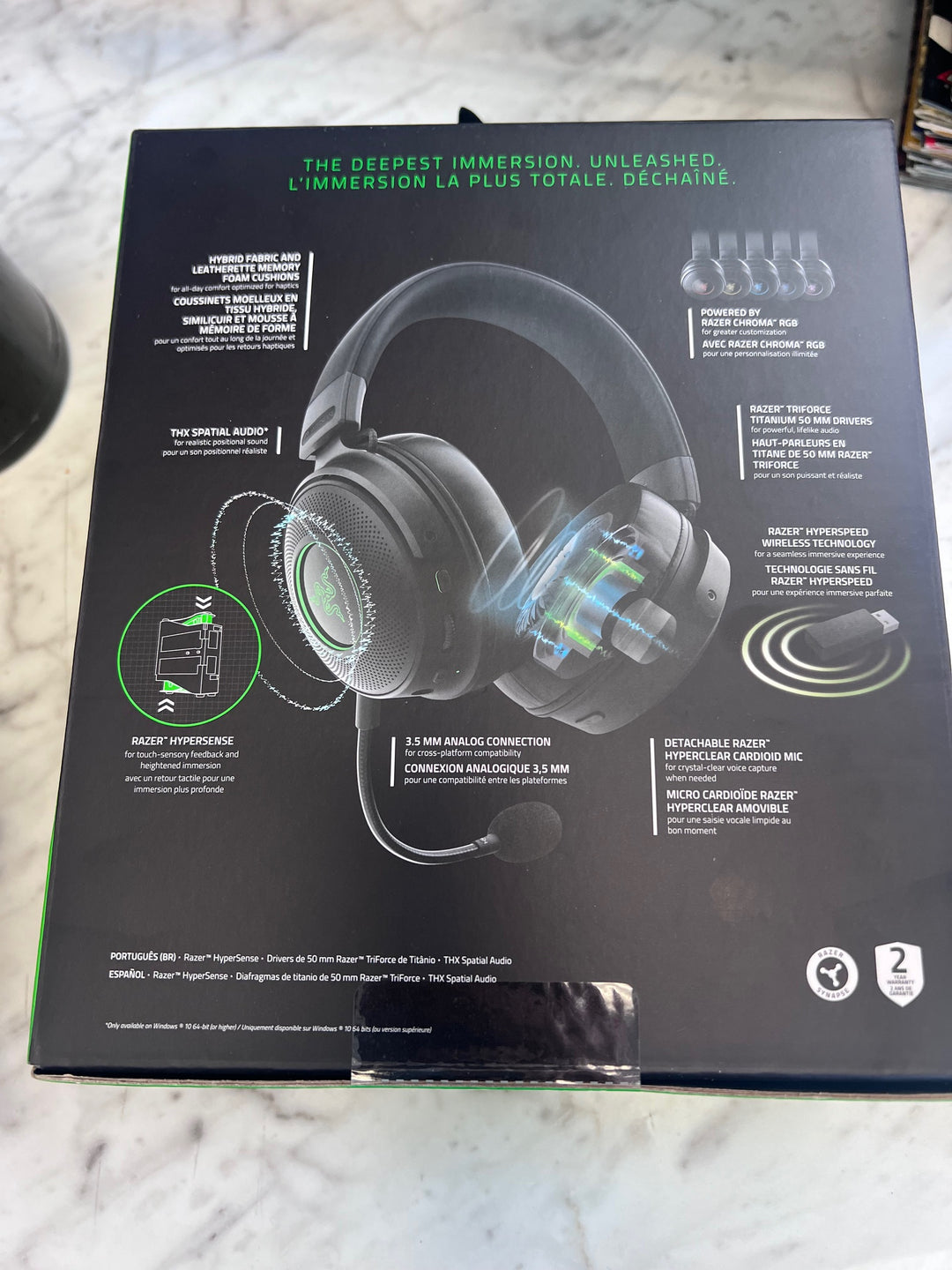 NEW Razor Kraken V3 Pro Wireless Gaming Headset With Haptic Technology Black NA93025