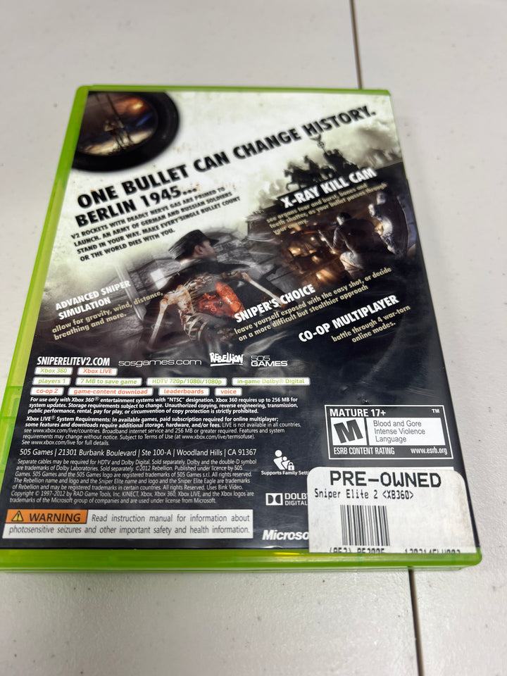 Sniper Elite V2 for Microsoft Xbox 360 in case. Tested and working.     DO61024