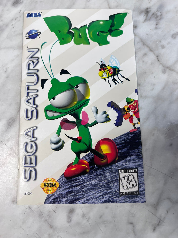 Bug! Sega Saturn MANUAL ONLY w/ reg card intact MO12726