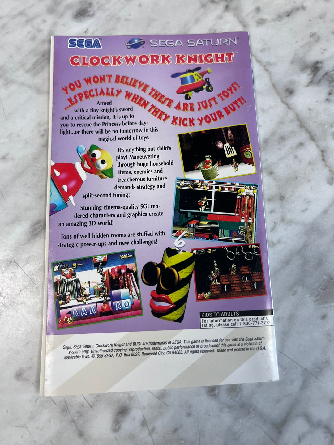 Bug! Sega Saturn MANUAL ONLY w/ reg card intact MO12726