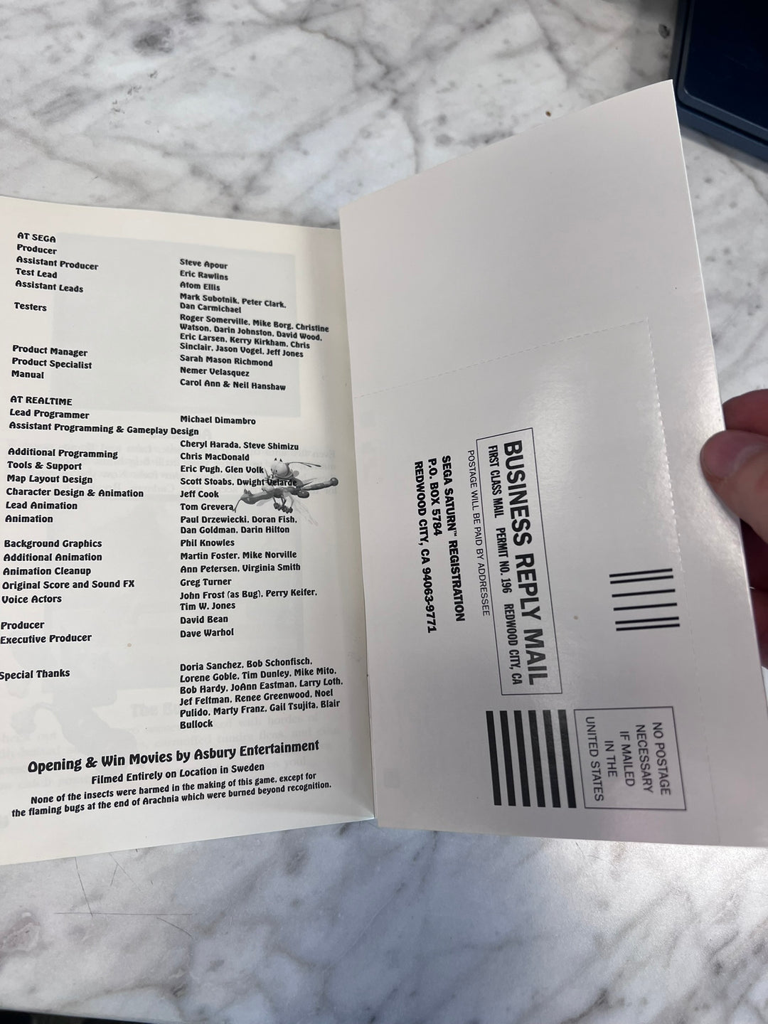 Bug! Sega Saturn MANUAL ONLY w/ reg card intact MO12726