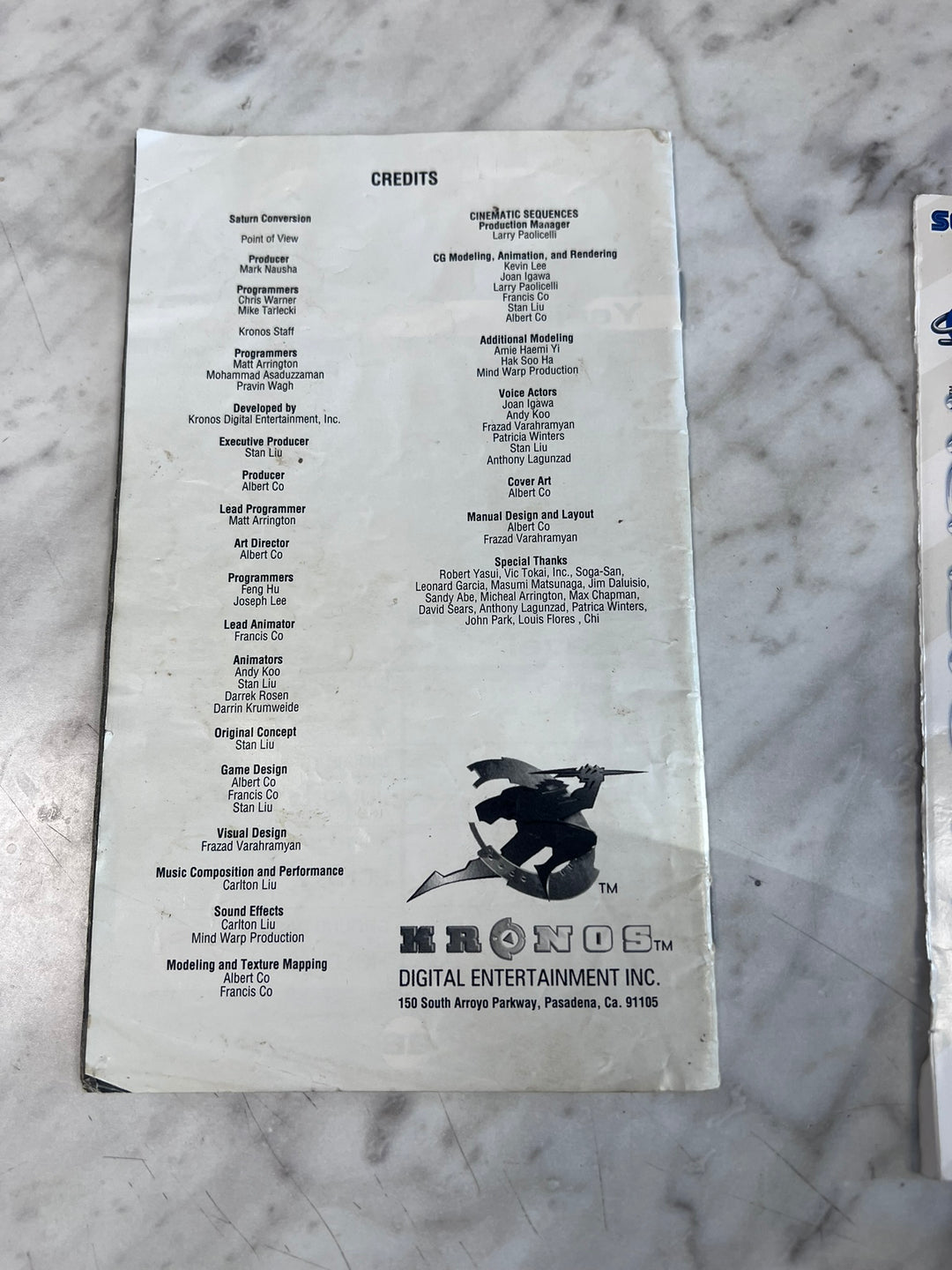 Criticom Sega Saturn MANUAL ONLY (Cover separated missing back) MO12726