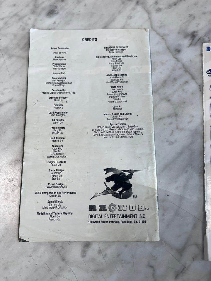 Criticom Sega Saturn MANUAL ONLY (Cover separated missing back) MO12726