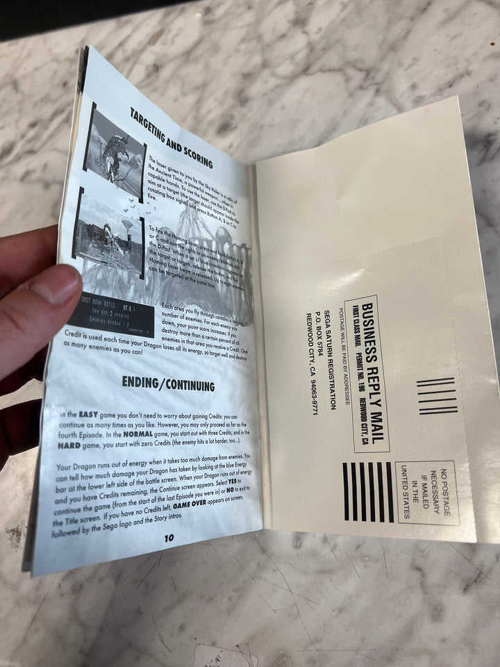 Panzer Dragoon Sega Saturn MANUAL ONLY w/ reg card tiny tear top front MO12726