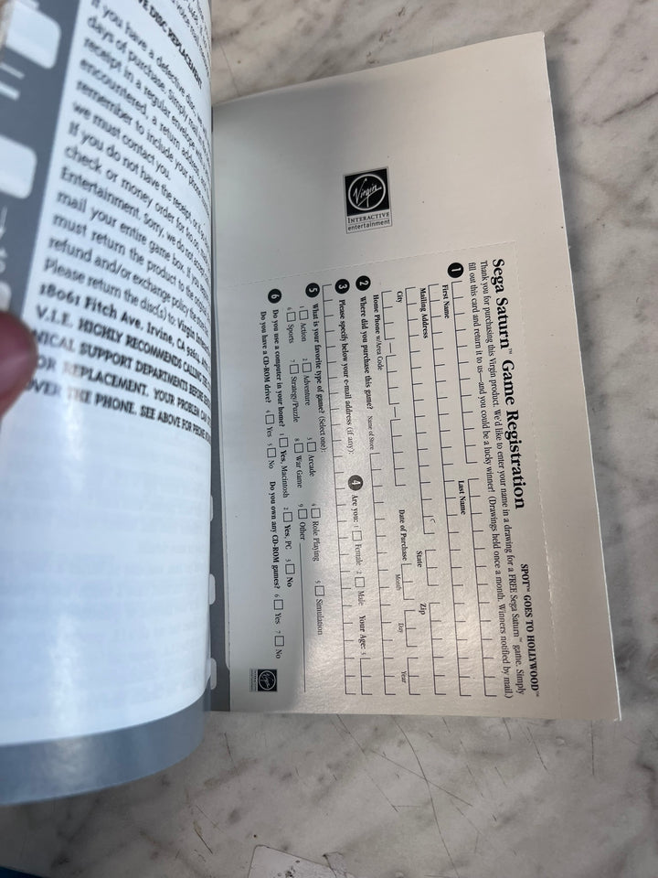 Spot Goes to Hollywood Sega Saturn MANUAL ONLY w/ reg card MO12726