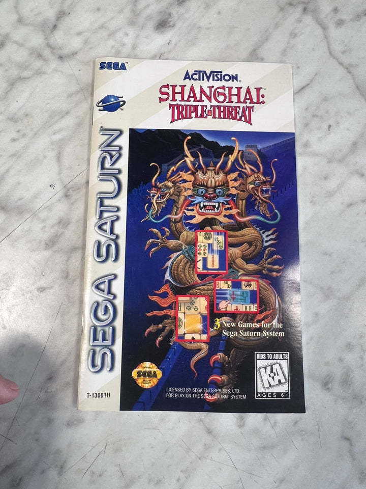 Shanghai Triple Threat Sega Saturn MANUAL ONLY w/ reg card MO12726