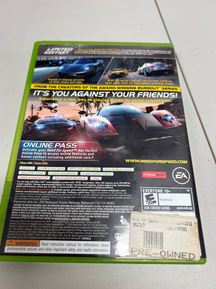 Need for Speed Hot Pursuit for Microsoft Xbox 360 in case. Tested and working.     DO61024