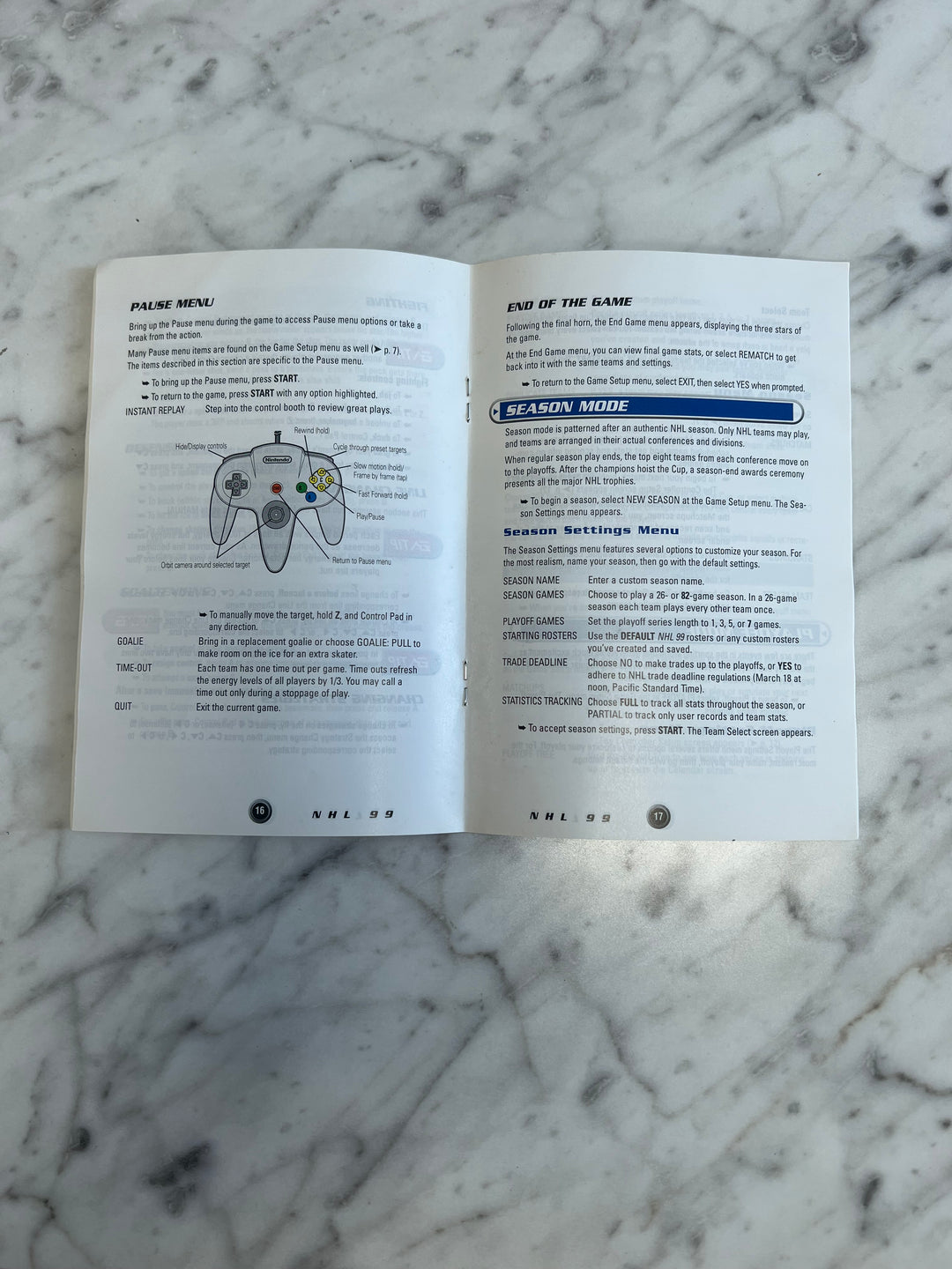 NHL 99 for Nintendo 64 N64 MANUAL ONLY MO92324