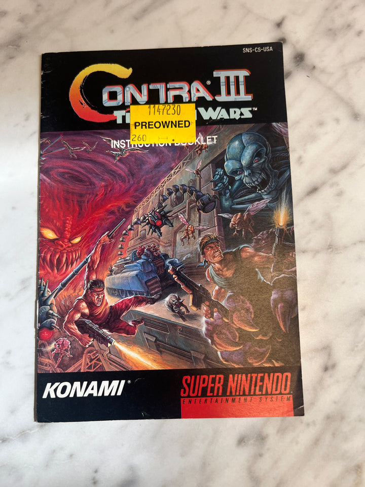 Contra III The Alien Wars for SNES Super Nintendo MANUAL ONLY MO92324