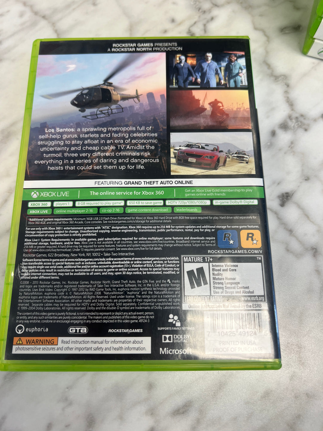 Grand Theft Auto V for Microsoft Xbox 360 in case. Tested and Working.    UD102124