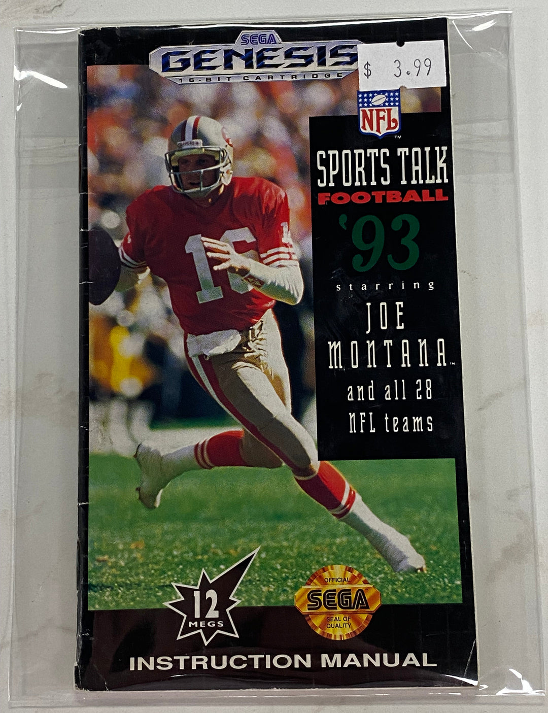 Sports Talk Football '93 Starring Joe Montana  - Sega Genesis Manual ONLY MO61226