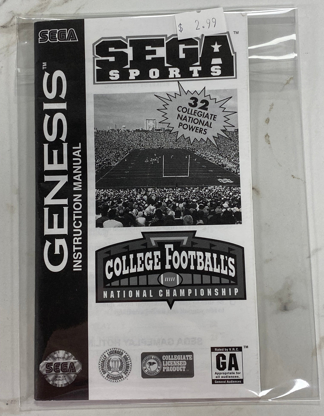 College Football's National Championship - Sega Genesis Manual ONLY MO61226